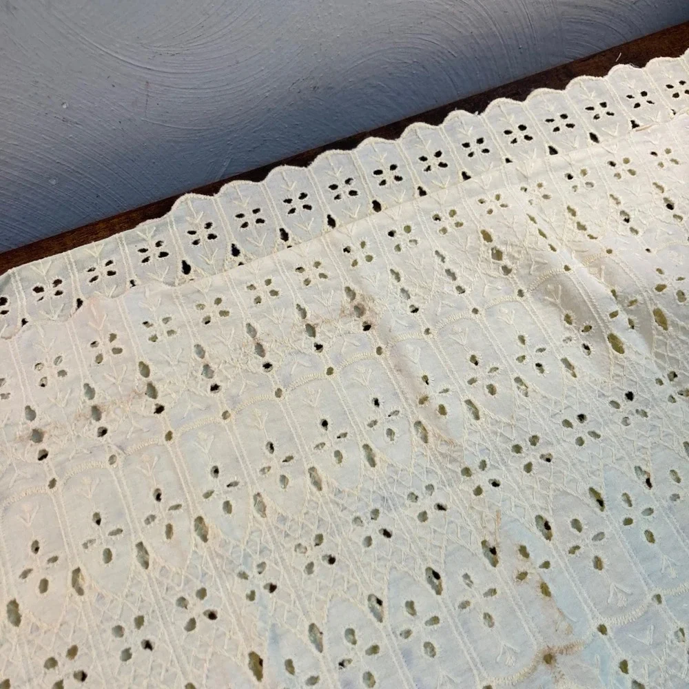 Eyelet Lace Dresser Scarves Cream Scalloped Edge Linens Set of 2 Vintage